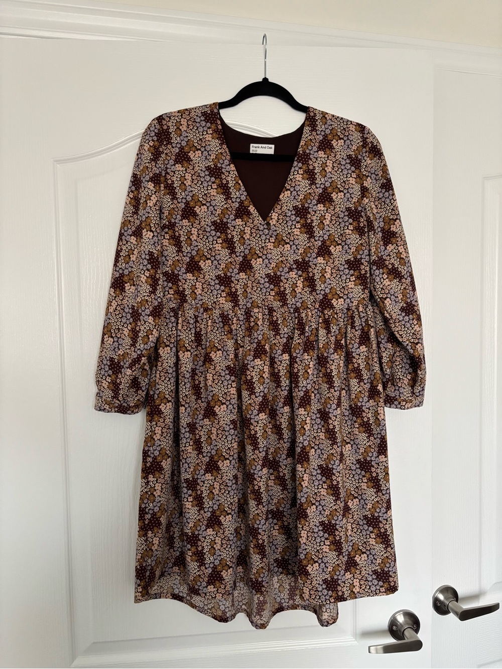 Frank & Oak Brown Floral V-Neck Mini Dress